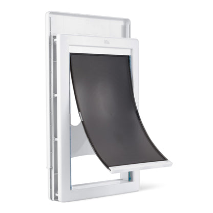 Amazon Basics Adjustable Plastic Dog and Cat Door, Large, 9.5" x 16" Entrance, 20" x 13.3" x 4.5", White and Grey, for Interior and Exterior Doors or Wall
