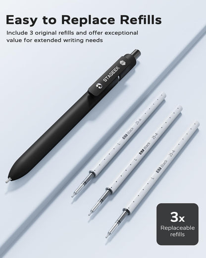 STAGEEK Black Gel Pens, 12Pcs Fine Point Smooth Writing Pens with 3 Extra Refills, Quick Dry Black Ink Pens for Journaling, Office, Note Taking, School Supplies, Nurse Aesthetic(Black)