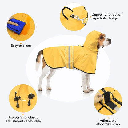 Waterproof Puppy Rain Jacket - Adjustable Reflective Dog Raincoat, Lightweight Dog Hooded Slicker Poncho Raincoats for Small to X- Large Dogs and Puppies (Neon Green, Small)