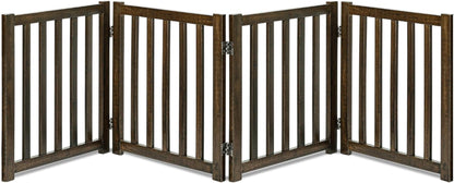 LZRS Solid Hardwood Freestanding Pet Gate,Wooden Dog Gates for Doorways,Nature Wood Dog Gates for the House,Dog Gate for Stairs,Freestanding Indoor Gate Safety Fence,Walnut,24" Height-4 Panels