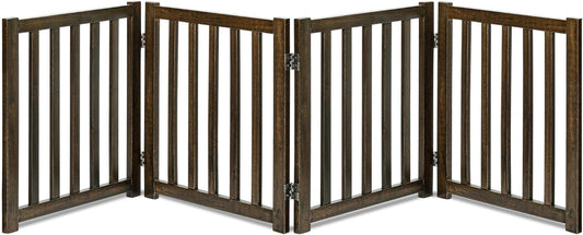 LZRS Solid Hardwood Freestanding Pet Gate,Wooden Dog Gates for Doorways,Nature Wood Dog Gates for the House,Dog Gate for Stairs,Freestanding Indoor Gate Safety Fence,Walnut,24" Height-4 Panels