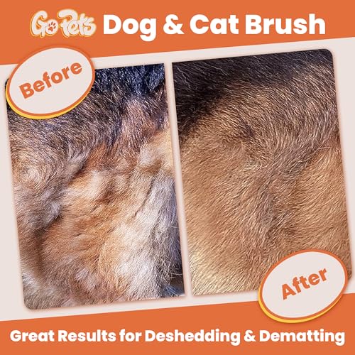 GoPets 2-in-1 Dematting Comb for Dogs, Pet Grooming Rake, Double-Sided Dog Brush for Shedding, Deshedding Brush for Cats, Undercoat Mat Dematting Tool for Long Haired Cats, Grooming Matting Hair
