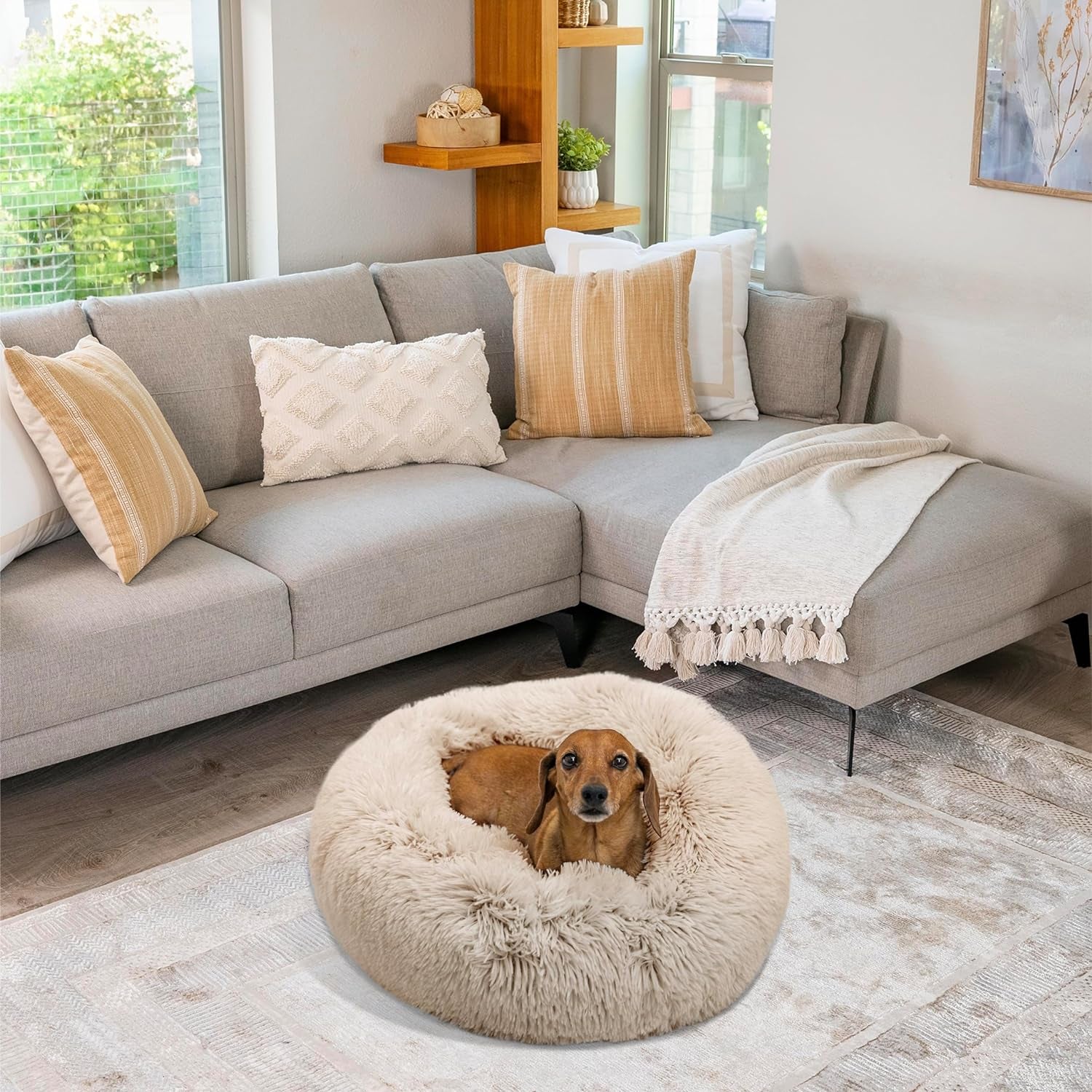 Best Friends by Sheri the Original Calming Donut Cat and Dog Bed in Shag Fur Shag Dark Brown, Extra Small 18"