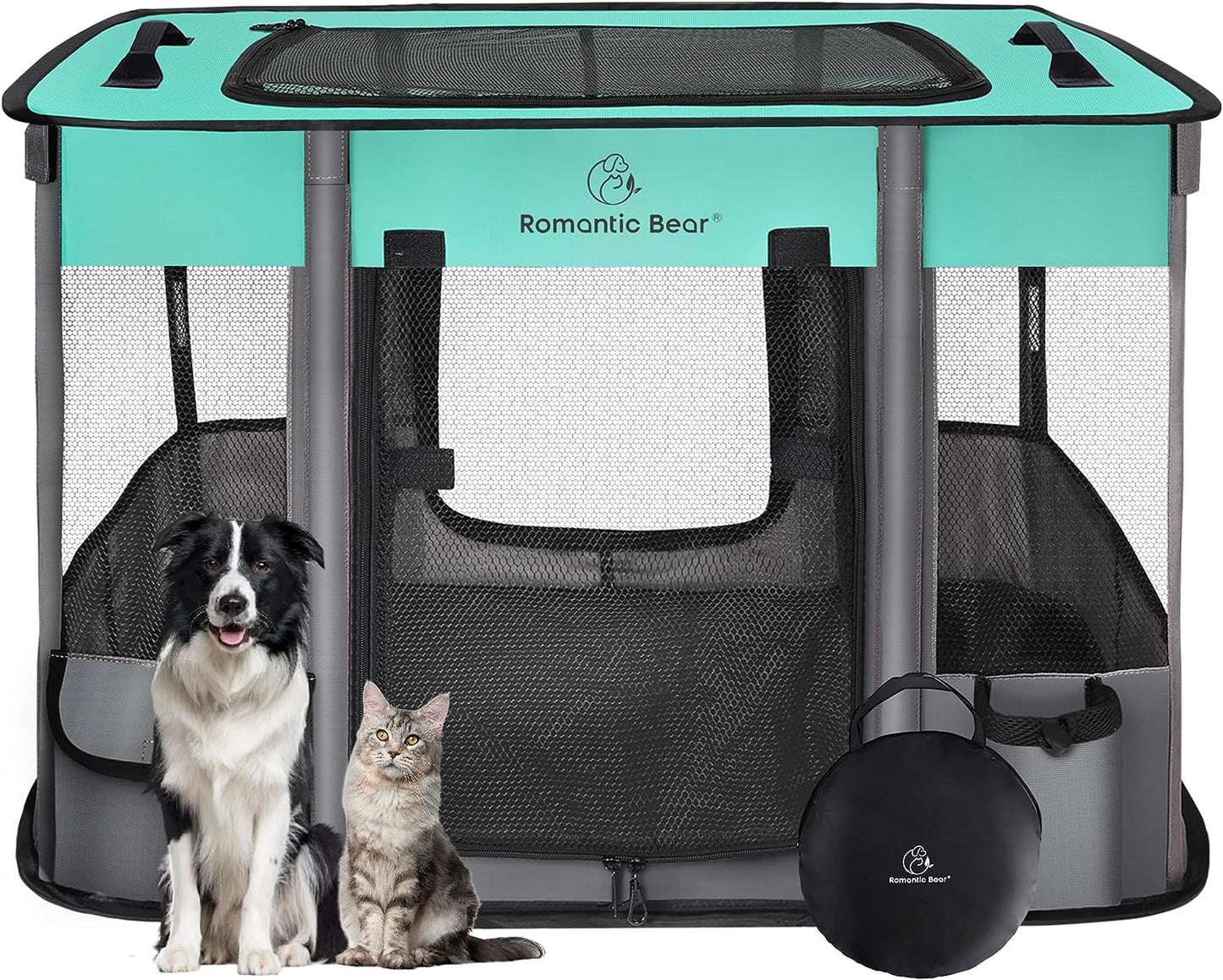 Dog Playpen,Pet Playpen,Foldable Dog Cat Playpens,Portable Exercise Kennel Tent Crate,Water-Resistant Breathable Shade Cover,Indoor Outdoor Travel Camping Use for Small Animals+Free Carrying Case(L)