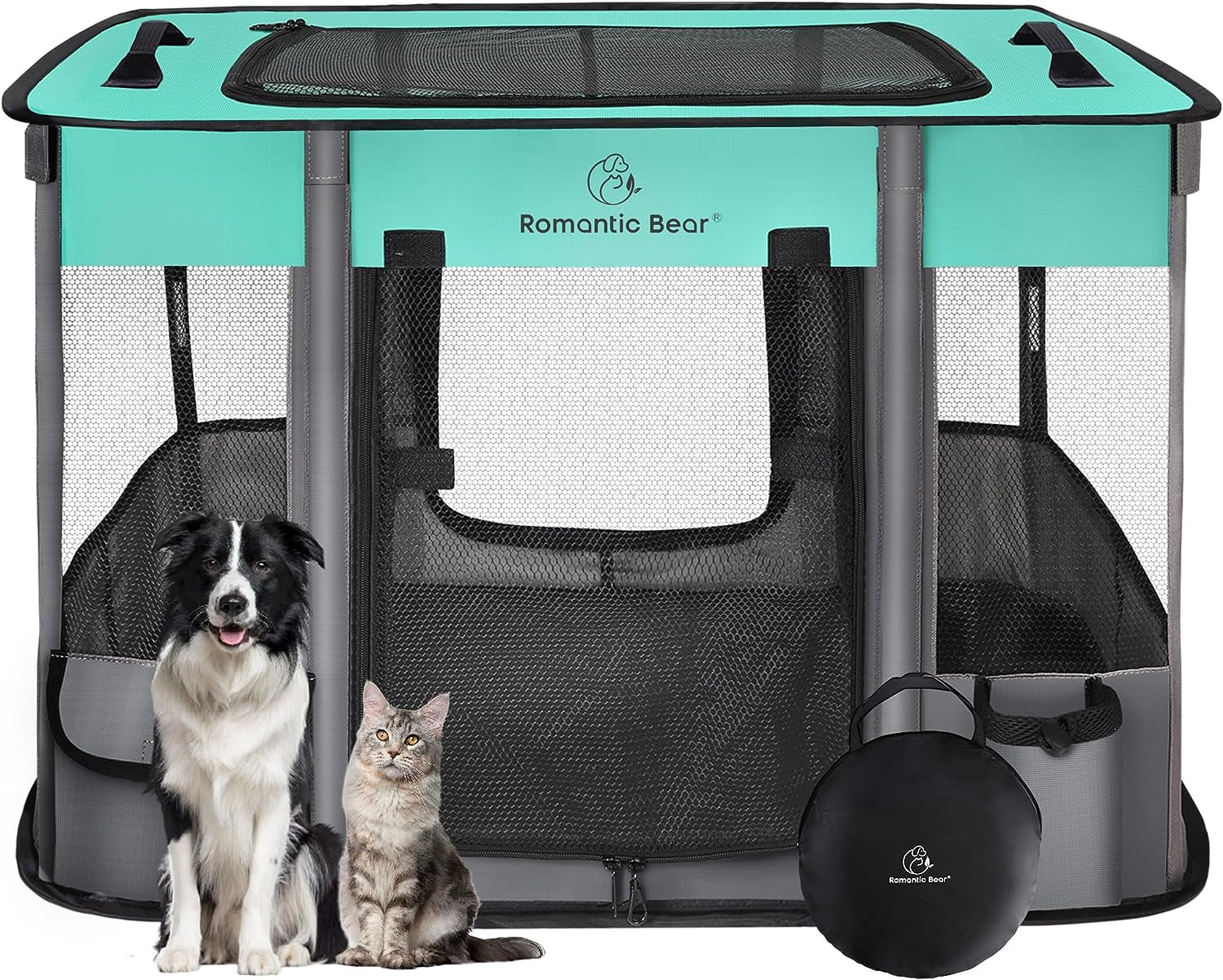 Dog Playpen,Pet Playpen,Foldable Dog Cat Playpens,Portable Exercise Kennel Tent Crate,Water-Resistant Breathable Shade Cover,Indoor Outdoor Travel Camping Use for Small Animals+Free Carrying Case(M)