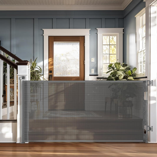 Cumbor Retractable Baby Gates for Stairs 33" Tall, Extends to 76", Extra Wide Mesh Dog Gates for the House, Long Baby Safety Gates for Doorways, Hallways, Porch, Indoor/Outdoor Pet & Child Gate(Gray)