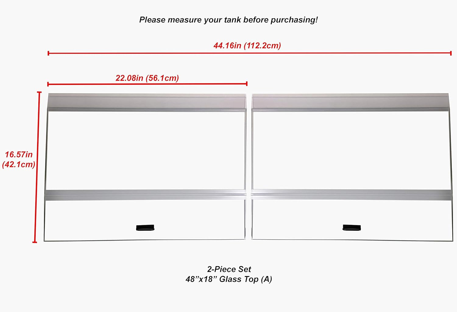 H2Pro Glass Canopy 2 Piece Set for Aqueon All Glass 75/90/110 Gallon 48x18 Aquarium Fish Tank (Each Piece Measure 22.08 x 16.57 x 0.16in)