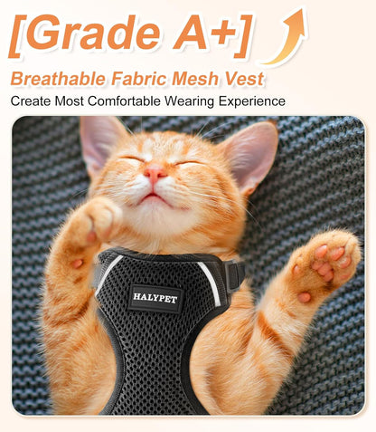 Cat Harness and Leash Set [ MAX Safety Third Generation ] Escape Proof Soft Adjustable Cat Leash Breathable Comfortable Vest Easy to Wear Kitten Harness for Outdoor Walking