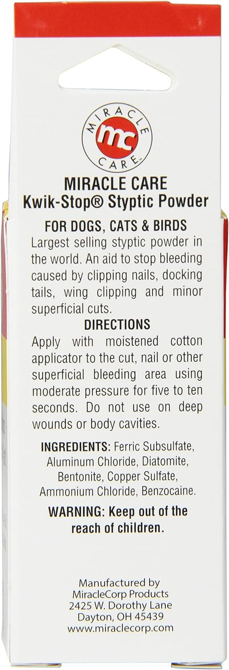 Kwik Stop Styptic Powder for Dogs, Cats, and Birds, Fast-Acting Blood Stop Powder for Pets, Quick Stop Bleeding Powder for Dog Nail Clipping, Minor Cuts, Grooming, 6.0 Oz.