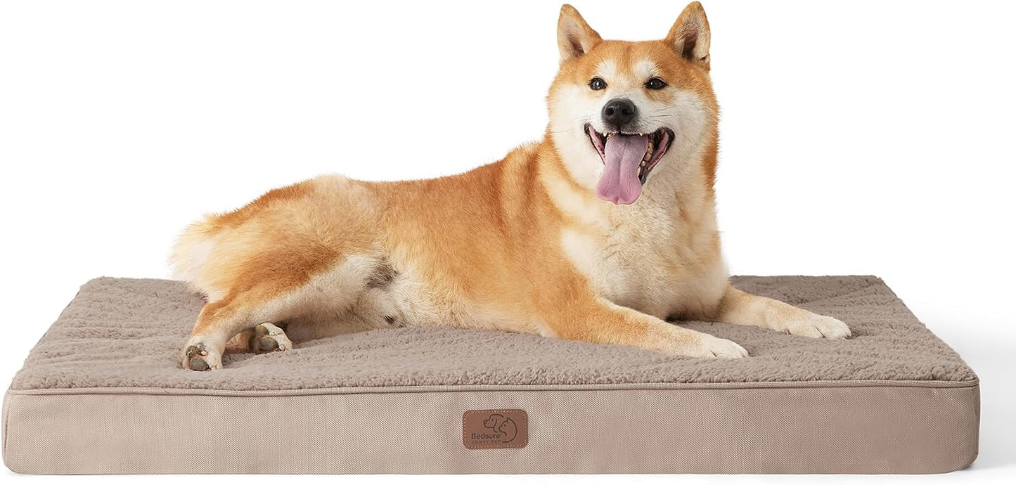 Bedsure Large Dog Bed for Large Dogs - Big Orthopedic Waterproof Dog Beds with Removable Washable Cover, Egg Crate Foam Pet Bed Mat, Suitable for Dogs up to 75 Lbs, Light Brown