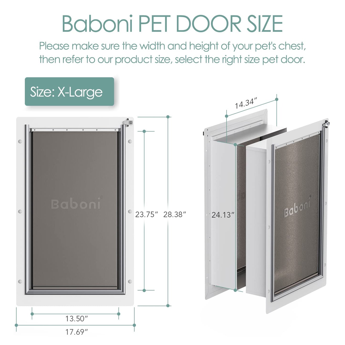 Baboni Pet Door for Wall,3-Flap,Steel Frame and Telescoping Tunnel, Aluminum Lock, Double Flap Dog Door and Cat Door, Strong and Durable (Pets Up to 220 Lb) -X-Large