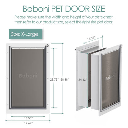 Baboni Pet Door for Wall,3-Flap,Steel Frame and Telescoping Tunnel, Aluminum Lock, Double Flap Dog Door and Cat Door, Strong and Durable (Pets Up to 220 Lb) -X-Large