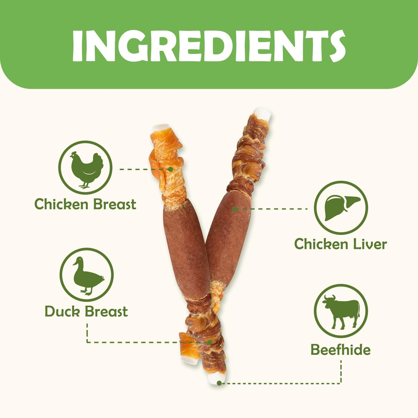 MON2SUN Dog Treats, Triple Flavor 5 Inch Chicken Liver Duck and Chicken Wrapped Rawhide Snacks for Small and Medium Dogs, 21.16 Oz (30 Count-Pack of 1)