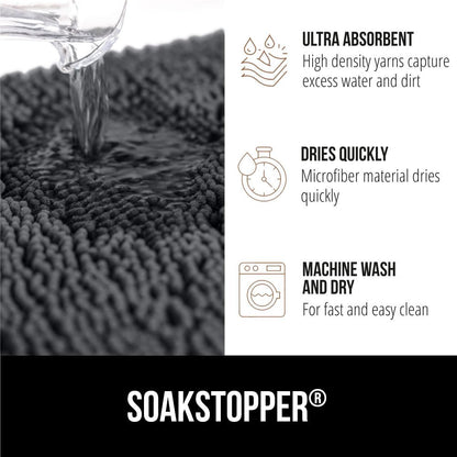 GORILLA GRIP SoakSTOPPER Dog Door Mat, 60x36 Machine Washable Rug Absorbent Doormat Captures Moisture Mud Dirt, Quick Dry Soft Chenille Entryway Rugs Indoor Entrance Mats for Dog Paws, Charcoal