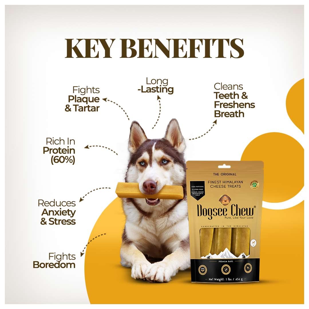 Dogsee Original Yak Cheese Himalayan Dog Chews 1lb (Medium - 6 Bars) | 100% All Natural | Dog Treats Medium Breed | Dog Chews Long Lasting for Aggressive Chewers | High Protein | Dental Sticks