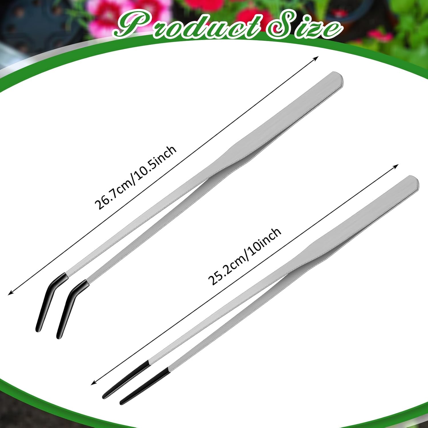 Lasnten 2 Pcs Extra Long Stainless Steel Reptile Feeding Tongs with Rubber Tip Bearded Dragon Aquarium Straight and Curved Long Tweezer Terrarium Feeder Tool for Tank(Silver, 10 Inch, 10.5 Inch)