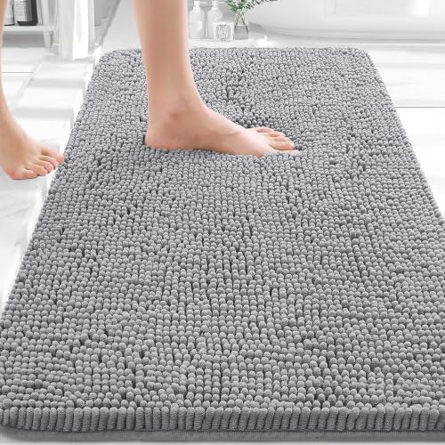 OLANLY Bathroom Rugs 30x20, Extra Soft Absorbent Chenille Bath Rugs | Grey, Quick-Drying Rubber Backing, Machine Washable Bath Mat for Bathroom Floor, Tub and Shower, Home Decor Accessories