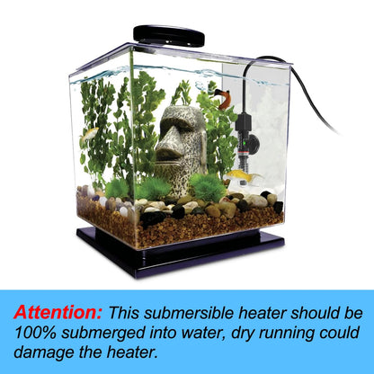 PULACO 25Watt Mini Aquarium Submersible Betta Heater with Free Thermometer Strip for 1-6 Gallon Fish Tanks (Preset Temperature 78℉)