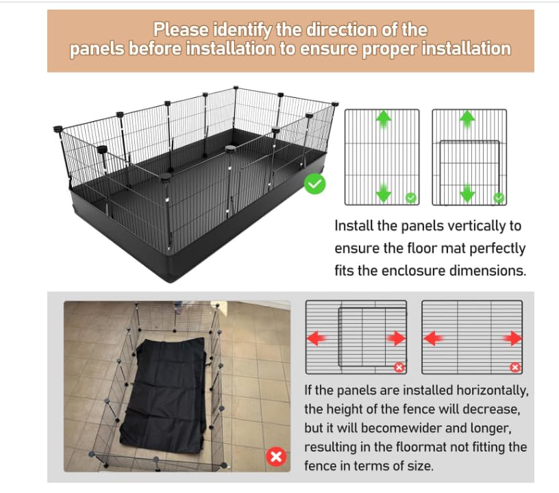 Tresbro Guinea Pig Cage with Waterproof PVC Bottom Liner & One-Hand Release Hook, Triple Fixing C&C Cage for Guinea Pigs, Bunny, Rabbit, Hedgehog, Small Animal Indoor Playpen 48''L x 24''W x 16''H