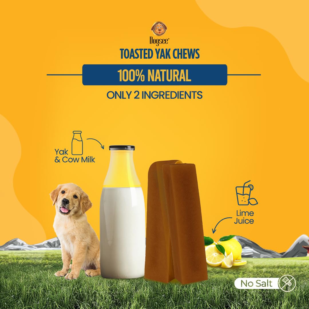 Dogsee Toasted Yak Cheese Himalayan Dog Chews (Medium - 4 Chews) | Extra Long-Lasting | Double Cooked for Extra Smoky Cheese Flavor | Rich in Protein & Calcium | Easy to Digest | for Cleaning Teeth