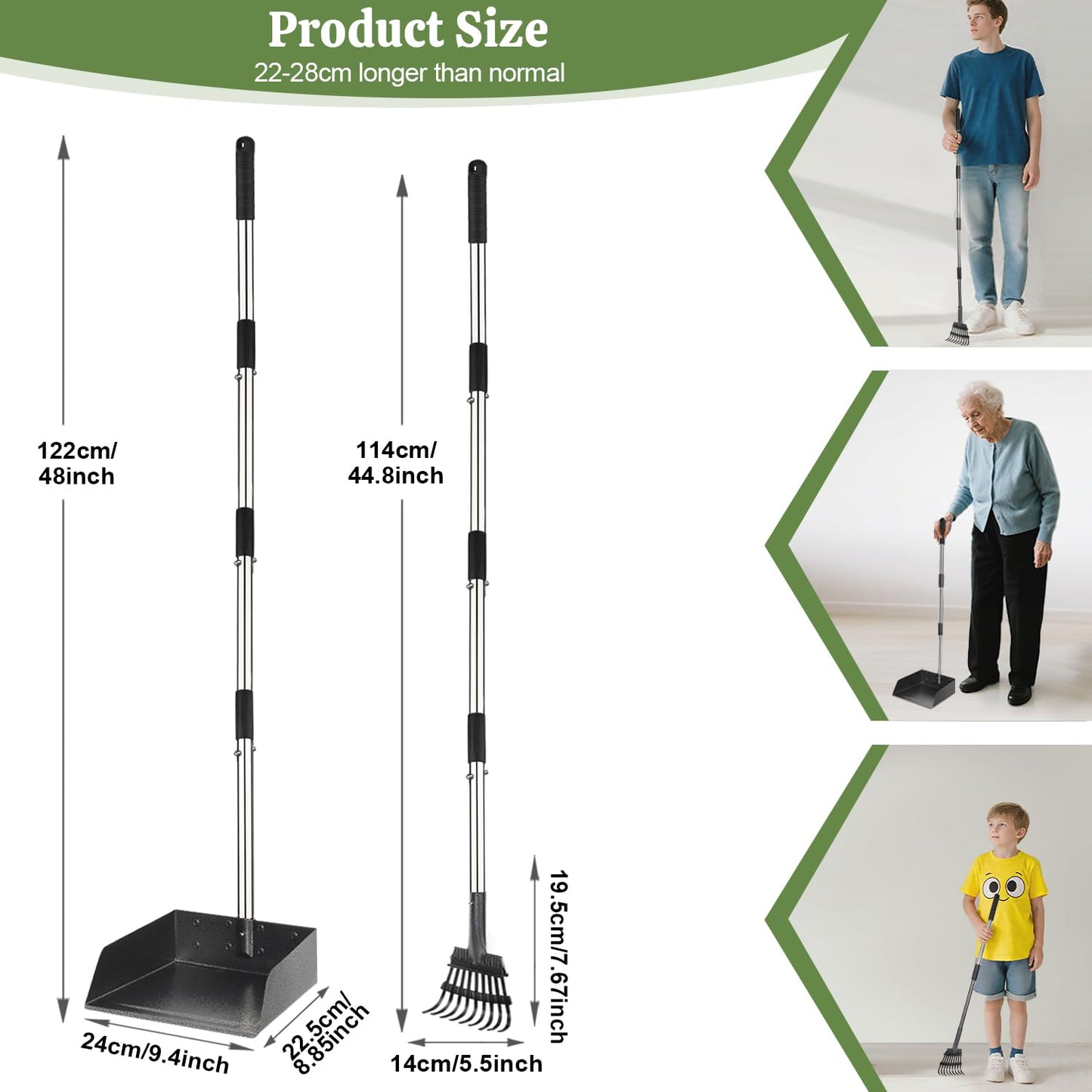T2Y Pooper Scooper, 48'' Long Handle Dog Pooper Scooper, Adjustable Stainless Steel Rake & Extra Large Tray, Antirust & Durable Poop Scoopers for Yard, Lawn, Snowfield, Suitable for Multi-Dog Family
