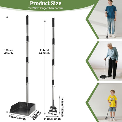 T2Y Pooper Scooper, 48'' Long Handle Dog Pooper Scooper, Adjustable Stainless Steel Rake & Extra Large Tray, Antirust & Durable Poop Scoopers for Yard, Lawn, Snowfield, Suitable for Multi-Dog Family