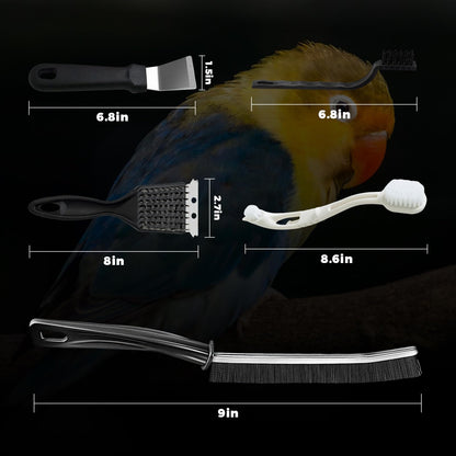 DINTSTYLE 11-Piece Set Bird Cage Cleaner,Small Animal cage Cleaning Tool Plastic and Stainless Steel Cleaning Brush Long Handle Cleaning Brush Spatula Bird Cleaning Bird Drops Multipurpose Cleaning