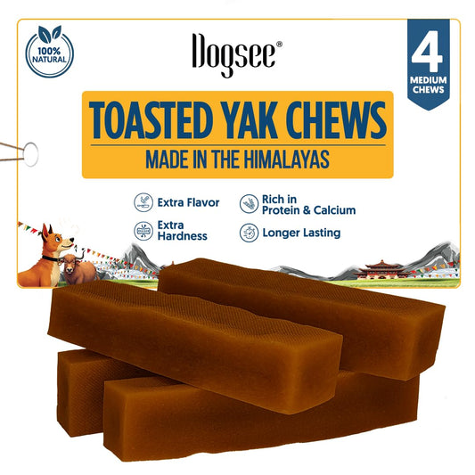 Dogsee Toasted Yak Cheese Himalayan Dog Chews (Medium - 4 Chews) | Extra Long-Lasting | Double Cooked for Extra Smoky Cheese Flavor | Rich in Protein & Calcium | Easy to Digest | for Cleaning Teeth