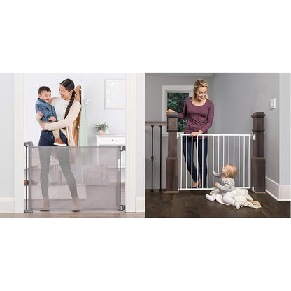 Regalo Extra Wide Retractable Baby Gate, Award Winning Brand, Expands up to 50" Wide, Easy Install & 2-In-1 Extra Wide Stairway and Hallway Walk Throughbaby Safety Gate, Hardware Mounting, White