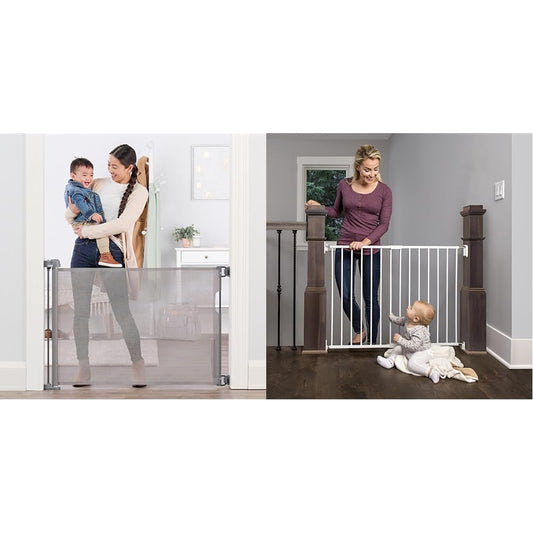 Regalo Extra Wide Retractable Baby Gate, Award Winning Brand, Expands up to 50" Wide, Easy Install & 2-In-1 Extra Wide Stairway and Hallway Walk Throughbaby Safety Gate, Hardware Mounting, White