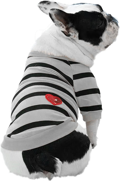 French Bulldog Clothes for Boys Small Dog Boston Terriers Clothes for Dogs Small Dog T-Shirt Puppy Striped Shirt, Small, Grey