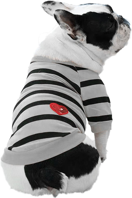 French Bulldog Clothes Striped Dog Clothes Medium Dogs T Shirts Boston Bulldog Sweatshirt, Large, Grey