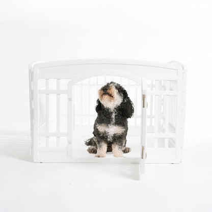 IRIS USA 24" Exercise 4-Panel Pet Playpen with Door, Dog Playpen, Puppy Playpen, for Puppies and Small Dogs, Keep Pets Secure, Easy Assemble, Fold It Down, Easy Storing, Customizable, White