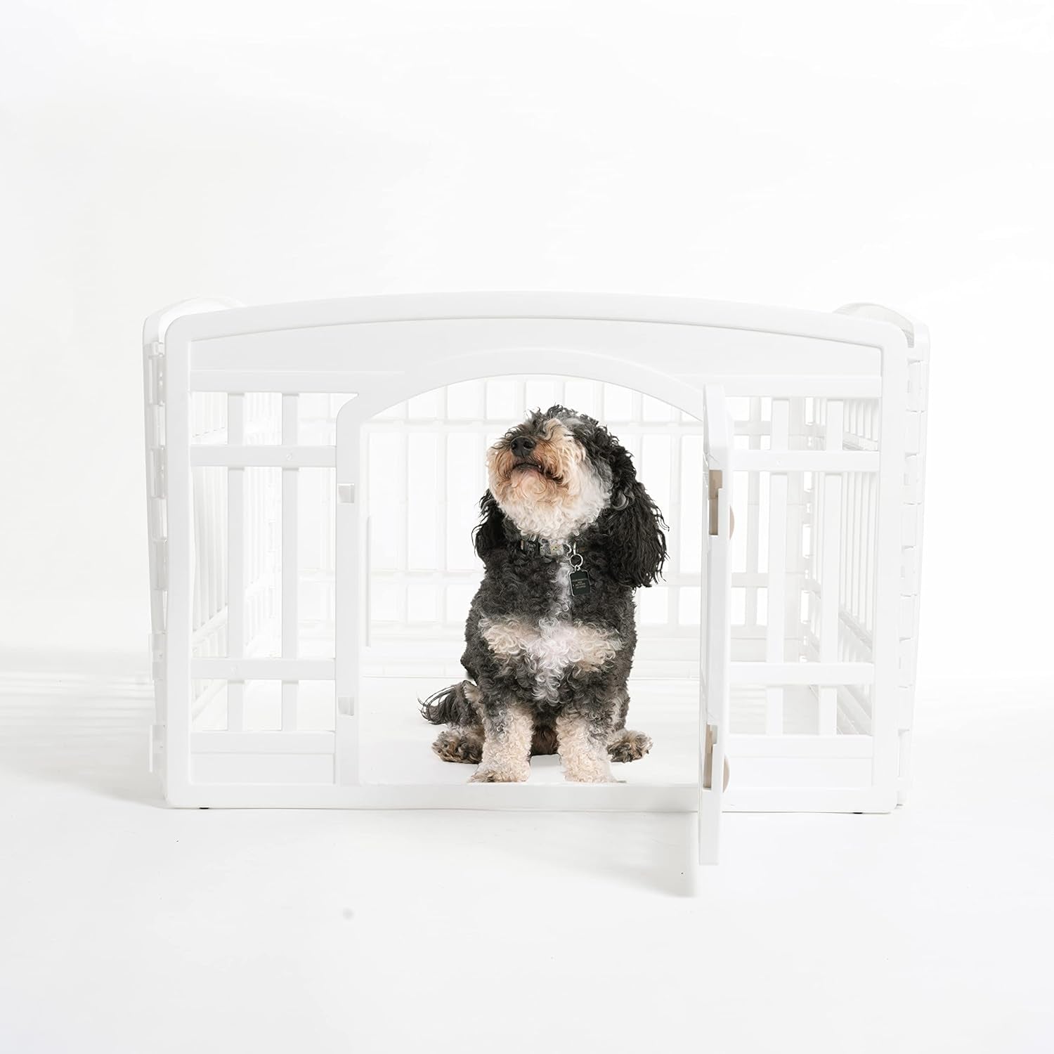 IRIS USA 24" Exercise 6-Panel Pet Playpen with Door, Dog Cat Playpen for Puppy Small Dogs Keep Pets Secure Easy Assemble Easy Storing Customizable Non-Skid Rubber Feet, White