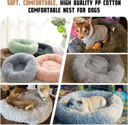 Dog Bed Calming Dog Beds for Small Medium Large Dogs - round Donut Washable Dog Bed, Anti-Slip Faux Fur Fluffy Donut Cuddler Anxiety Cat Bed(27")