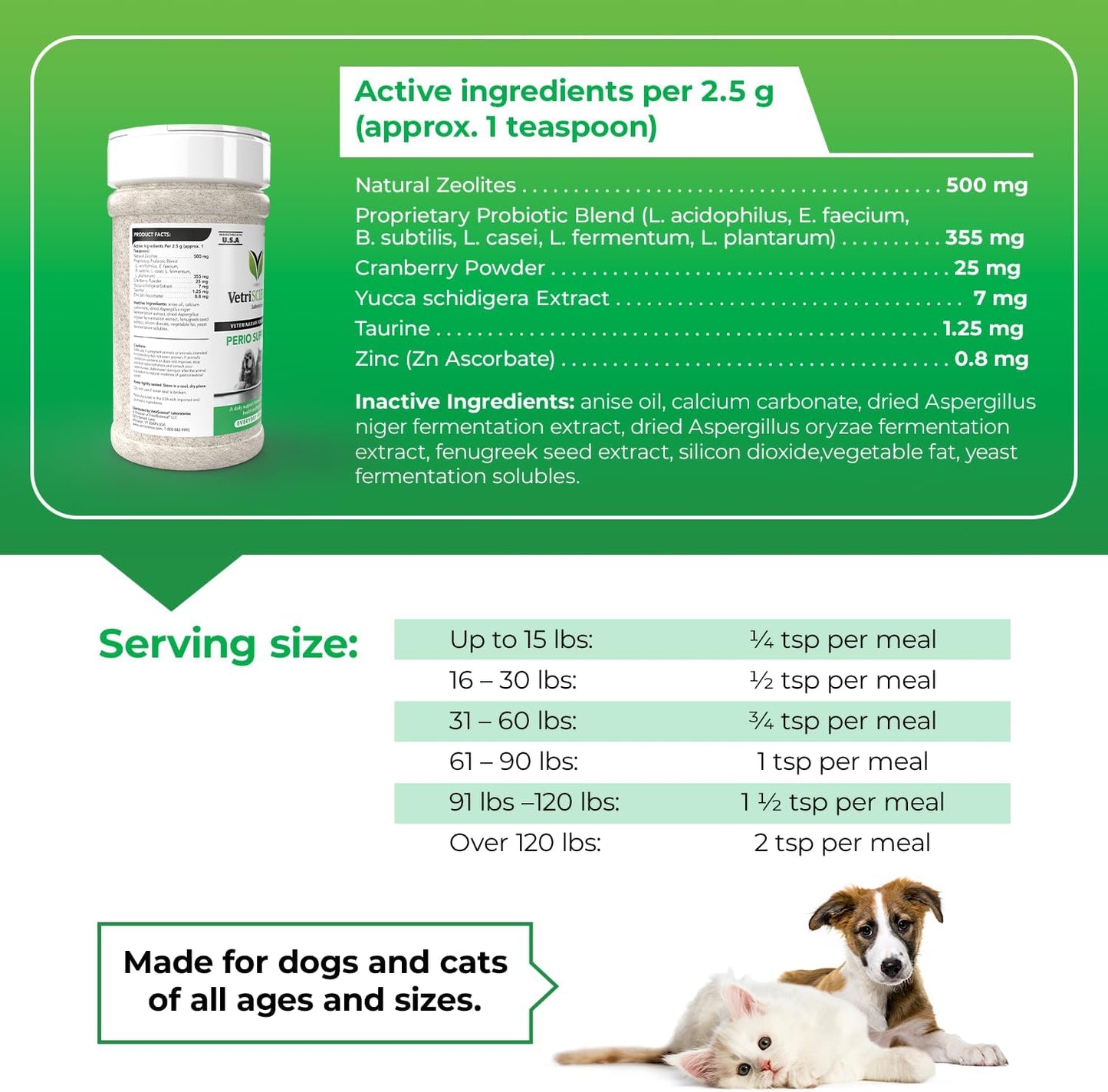 Vetriscience Perio Support Teeth Cleaning Dental Powder for Dogs and Cats, up to 192 Servings & Perio plus Dental Sticks for Dogs, 30 Sticks