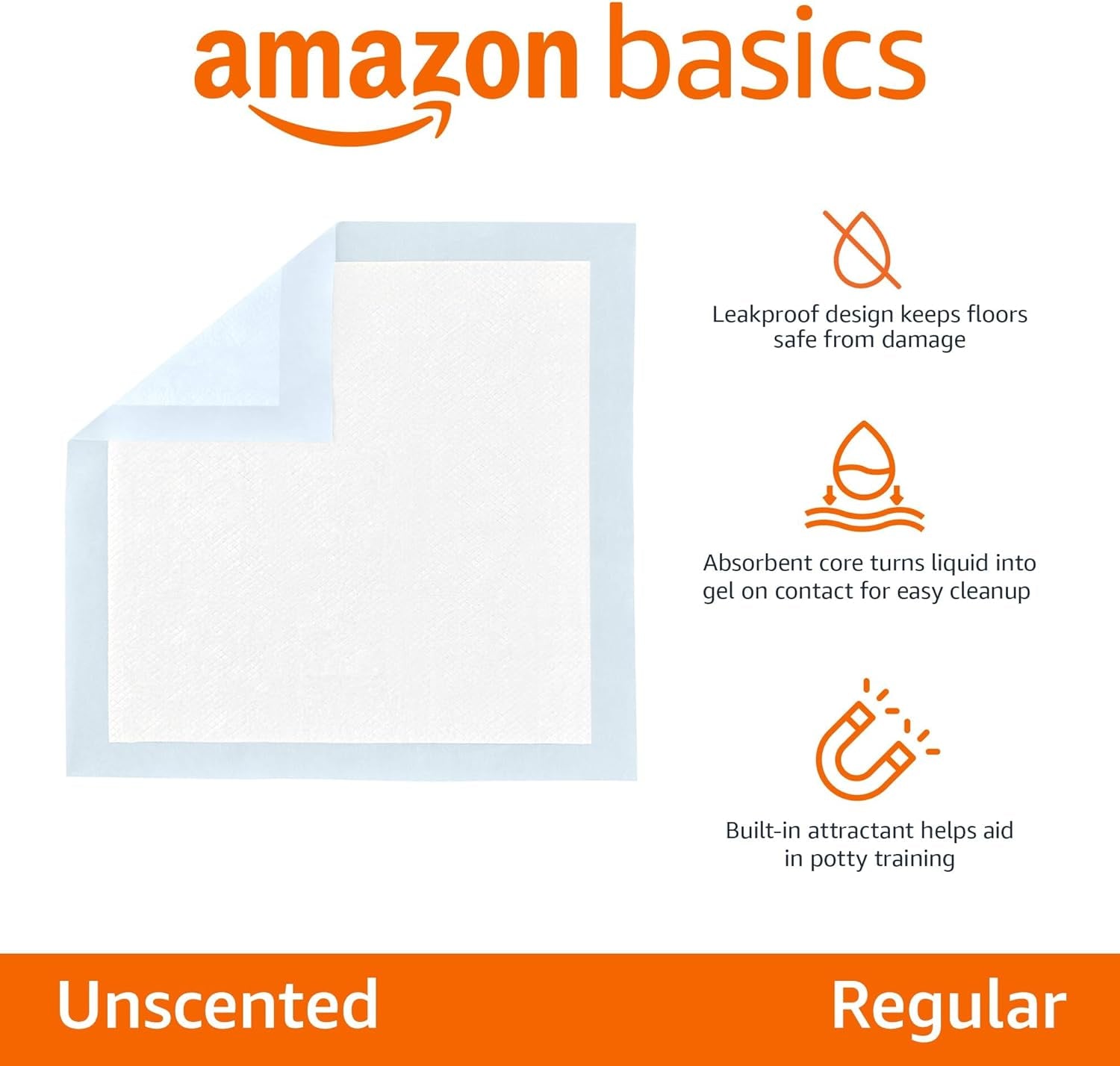 Amazon Basics Dog and Puppy Pee Pads with Leak-Proof Quick-Dry Design for Potty Training, Heavy Duty Absorbency, X-Large, 28 X 34 Inches, Pack of 50, Blue & White