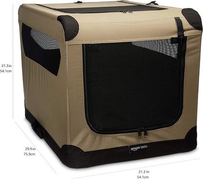 Amazon Basics - 2-Door Portable Soft-Sided Folding Soft Dog Travel Crate Kennel, Small, Tan, 26.0"L X 18.1"W X 18.1"H