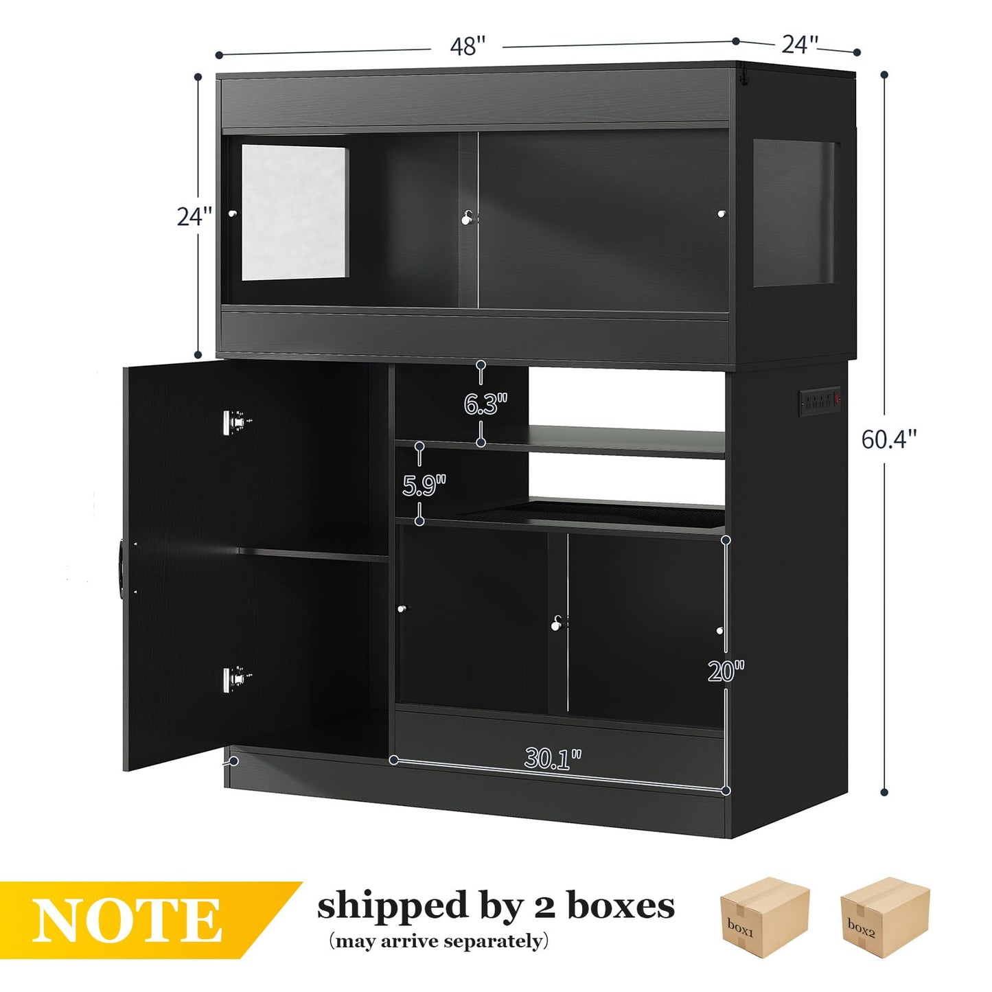 Terroute Dual Reptile Enclosure with Stand for Multiple Pets,120 Gallon Reptile Tank & 60 Gallon Reptile Terrarium with Cabinet,Sliding Doors,Power Outlet for Snakes,Lizards,Geckos Black CAGE004B