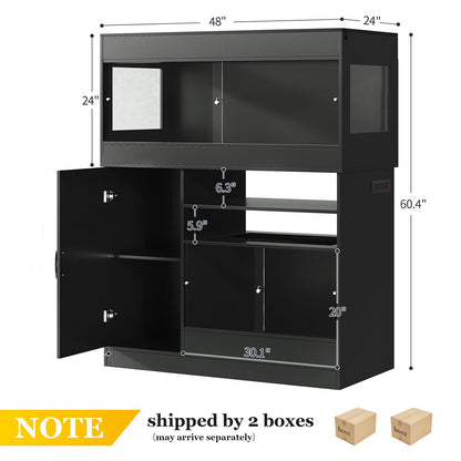Terroute Dual Reptile Enclosure with Stand for Multiple Pets,120 Gallon Reptile Tank & 60 Gallon Reptile Terrarium with Cabinet,Sliding Doors,Power Outlet for Snakes,Lizards,Geckos Black CAGE004B