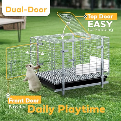 HOMESTEAD Rabbit Cage with Pull-Out Tray – 24 Inch Bunny Cage, Metal Rabbit Breeding Cage, Dual Access Doors, Waterproof Bottom & Urine Guard