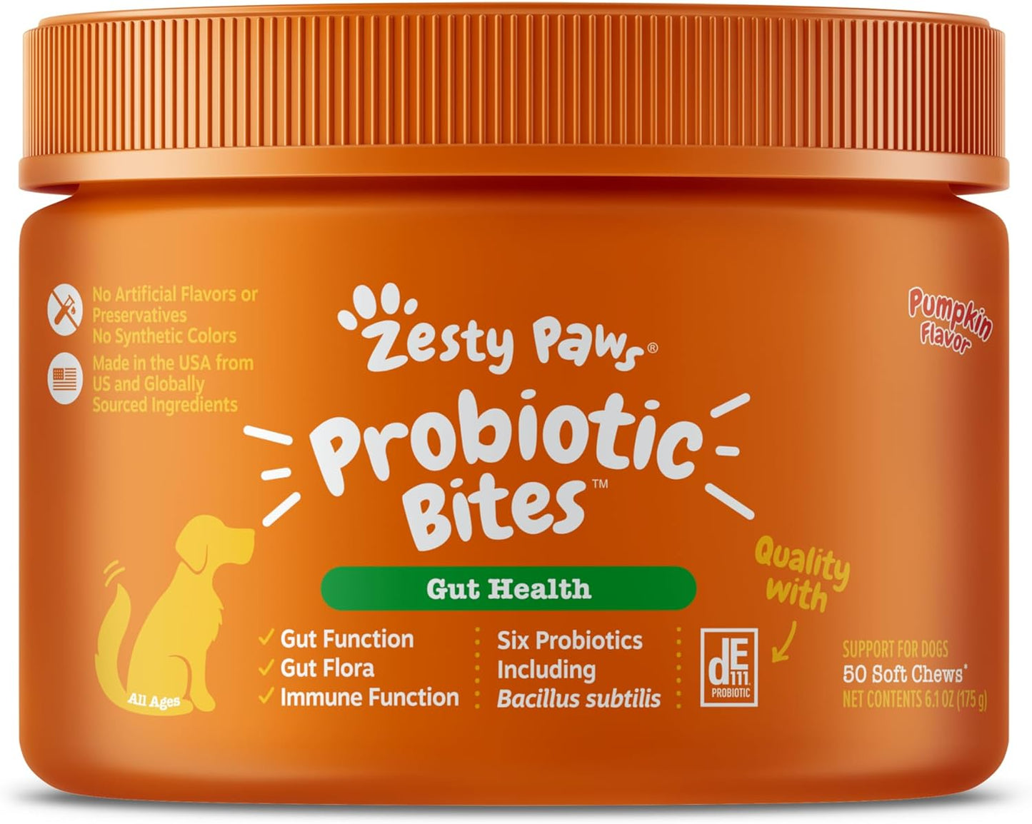 Zesty Paws Probiotics for Dogs - Digestive Enzymes for Gut Flora, Digestive Health, Diarrhea & Bowel Support - Clinically Studied DE111 - Dog Supplement Soft Chew for Pet Immune System - 50 Count