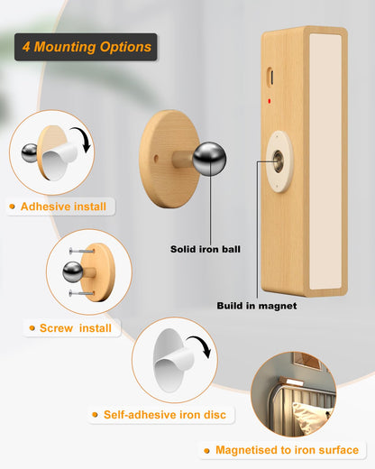 DetarZinLED Wooden Wall Sconce Battery Operated with Remote,Rechargeable Wall Lights for Bedroom with 3 Color Temperature, Magnetic, Stick-On, Dimmable Wall Reading Lights (Beech Wood, 2Pack-Remote)