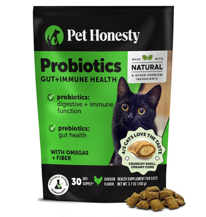 Cat Probiotics Gut + Immune Health Chews – Crunchy & Creamy Cat Treats for Digestive Health, Gut Flora & Constipation Relief – Supports Immunity, Regularity, & Healthy Digestion, 30-Day Supply Chicken