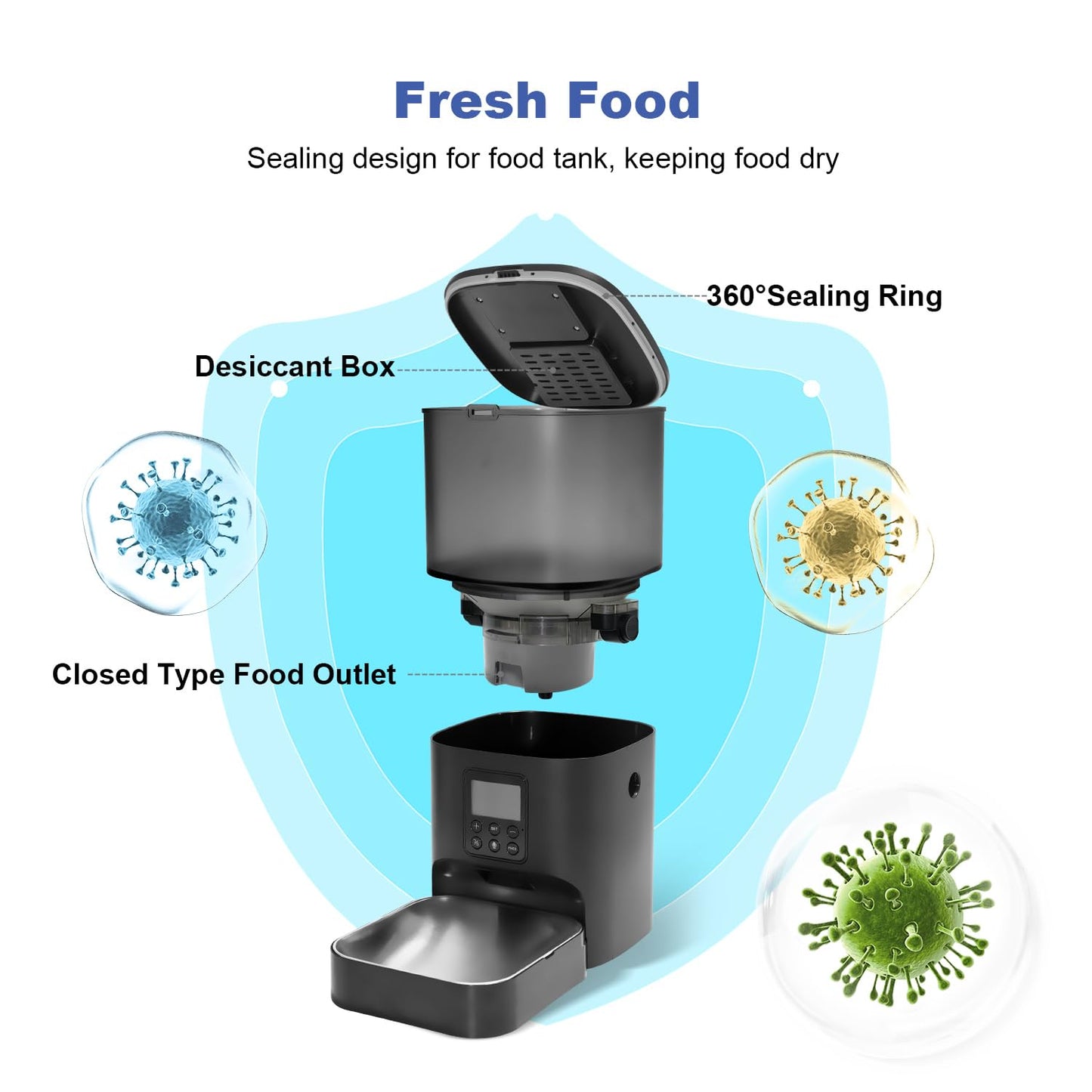 Automatic Cat Feeder, Cat Food Dispenser with 10s Voice Recorder, Pet Feeder up to 8 Meals per Day, Timed Feeder with Dry Food Sealed Ring (Black, 4L)