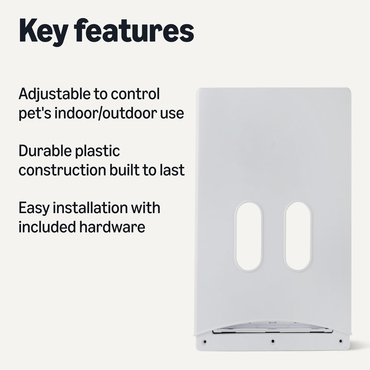 Amazon Basics Adjustable Plastic Dog and Cat Door, Large, 9.5" x 16" Entrance, 20" x 13.3" x 4.5", White and Grey, for Interior and Exterior Doors or Wall