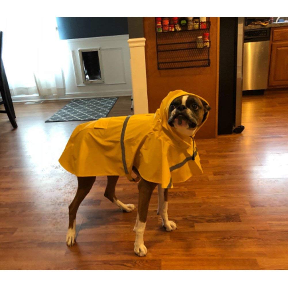 NACOCO Large Dog Raincoat Adjustable Pet Water Proof Clothes Lightweight Rain Jacket Poncho Hoodies with Strip Reflective (M, Yellow)