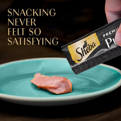 Sheba Premium Puree Cat Treats Lickable Roasted Chicken Flavor, Smoked Salmon Flavor, and Seared Tuna Flavor, 0.49 oz. Tubes, 24 Count