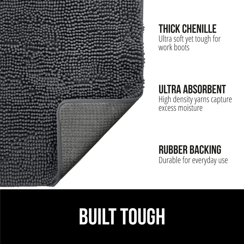 GORILLA GRIP SoakSTOPPER Dog Door Mat, 60x36 Machine Washable Rug Absorbent Doormat Captures Moisture Mud Dirt, Quick Dry Soft Chenille Entryway Rugs Indoor Entrance Mats for Dog Paws, Charcoal