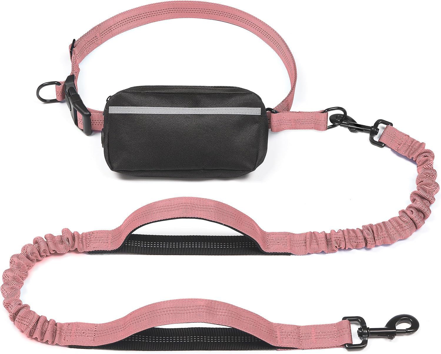 Iyoshop Hands Free Dog Leash with Zipper Pouch, Dual Padded Handles and Durable Bungee for Walking, Jogging and Running Your Dog (Large, 25-120 Lbs, Baby Pink)